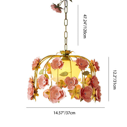Modern Art Deco Hardware Flower Decoration Glass Shade 1-Light Pendant Light For Bedroom