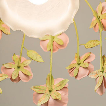 Modern Art Deco Hardware Flower Decoration Glass Shade 1-Light Pendant Light For Bedroom