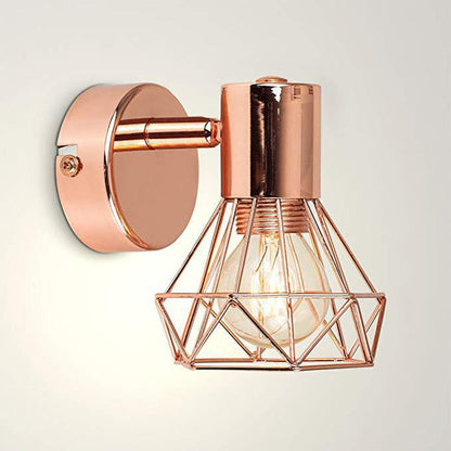 Contemporary Industrial Hollow Iron Geometric Polygon 1-Light Wall Sconce Lamp For Bedroom