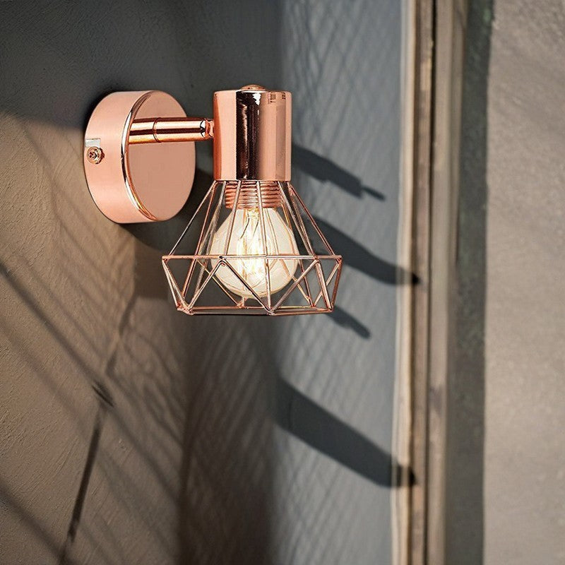 Contemporary Industrial Hollow Iron Geometric Polygon 1-Light Wall Sconce Lamp For Bedroom