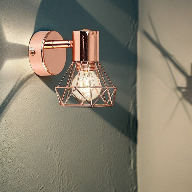 Contemporary Industrial Hollow Iron Geometric Polygon 1-Light Wall Sconce Lamp For Bedroom