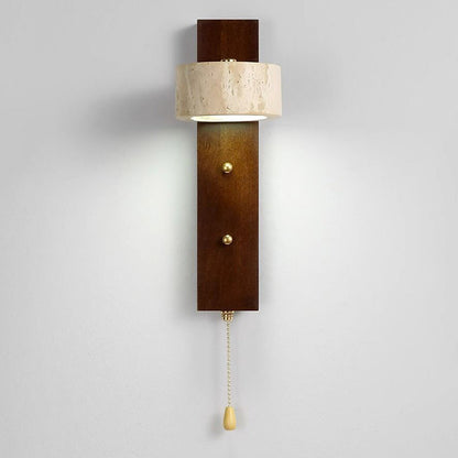 Traditional Vintage Solid Wood Travertine Circle Ring Shade LED Wall Sconce Lamp For Bedroom