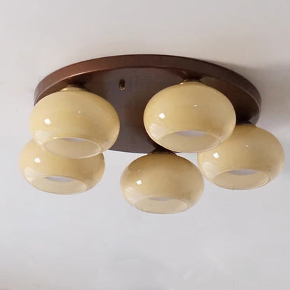 Traditional French Glass Persimmon Shade Iron 5-Light Semi-Flush Mount Ceiling Light For Living Room