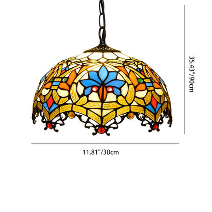 Traditional Tiffany Lotus Flower Stained Glass Dome 1-Light Pendant Light For Bedroom