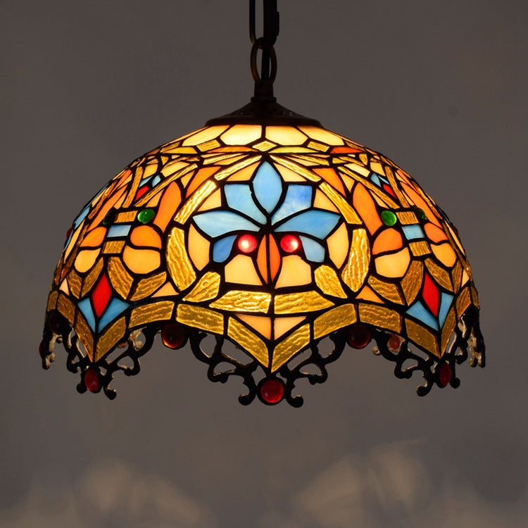Traditional Tiffany Lotus Flower Stained Glass Dome 1-Light Pendant Light For Bedroom