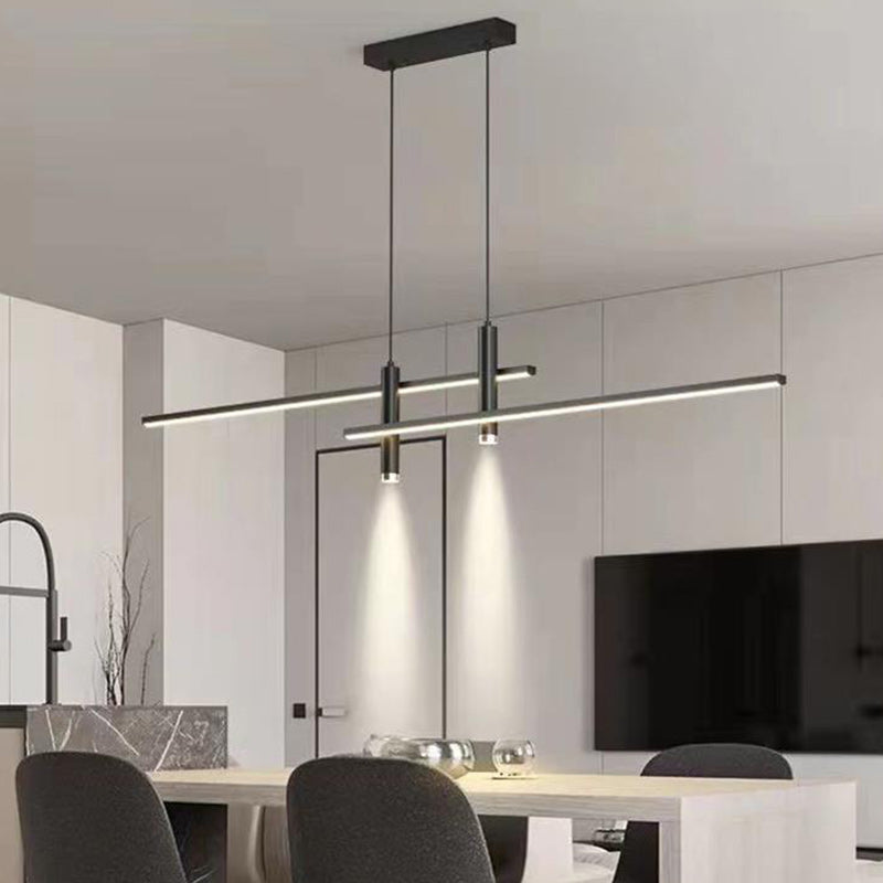 Modern Minimalist Iron Silicone Long Strip LED Island Light Pendant Light For Living Room