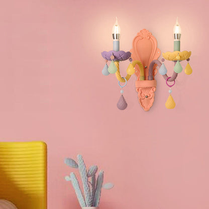 Contemporary Creative Macaron Colored Candlestick Aluminum Glass 1/2-Light Wall Sconce Lamp For Bedroom