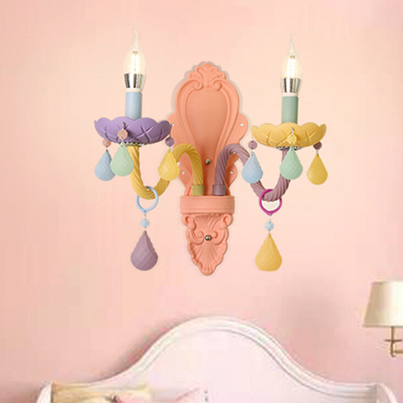 Contemporary Creative Macaron Colored Candlestick Aluminum Glass 1/2-Light Wall Sconce Lamp For Bedroom