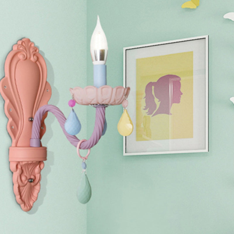 Contemporary Creative Macaron Colored Candlestick Aluminum Glass 1/2-Light Wall Sconce Lamp For Bedroom