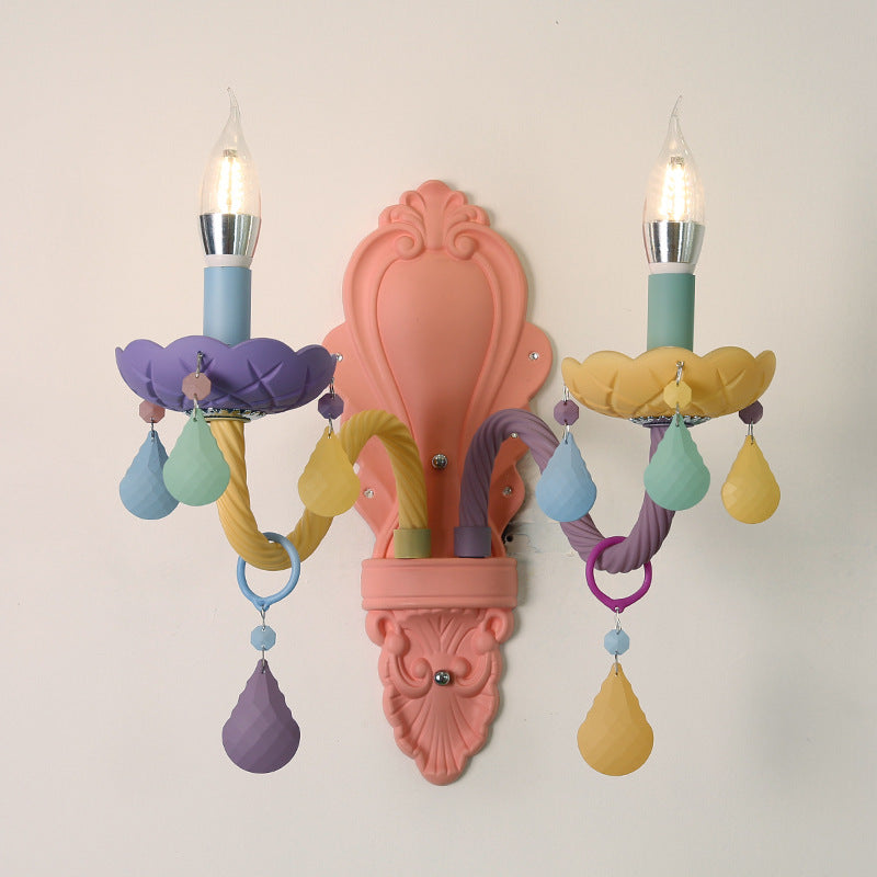 Contemporary Creative Macaron Colored Candlestick Aluminum Glass 1/2-Light Wall Sconce Lamp For Bedroom