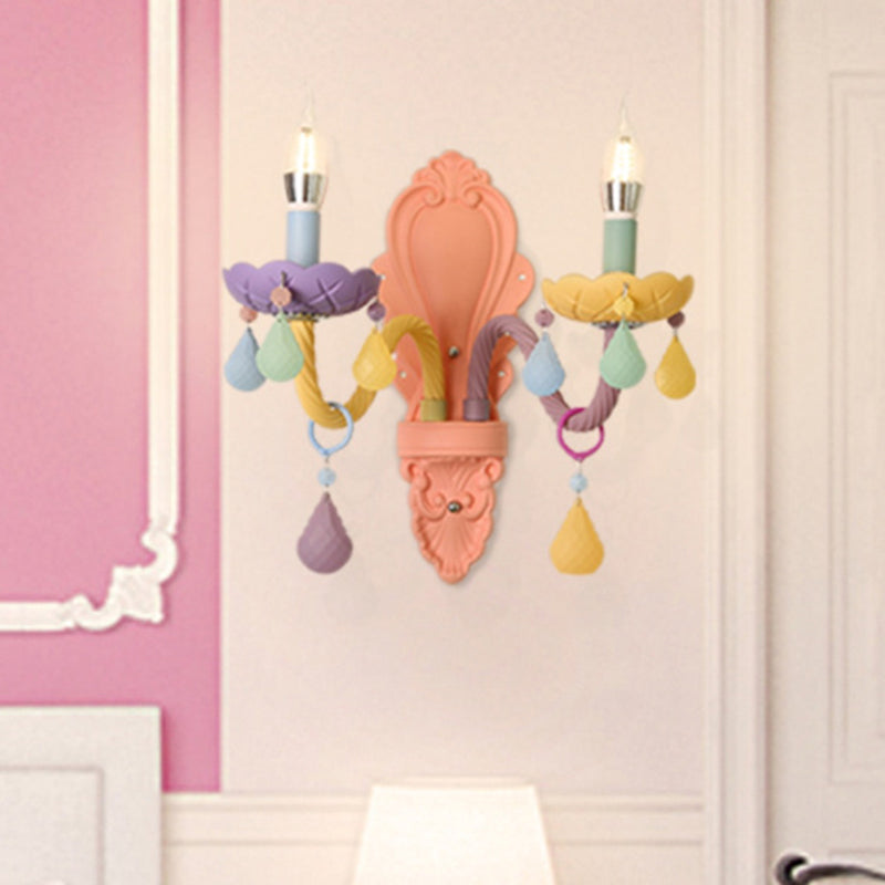 Contemporary Creative Macaron Colored Candlestick Aluminum Glass 1/2-Light Wall Sconce Lamp For Bedroom