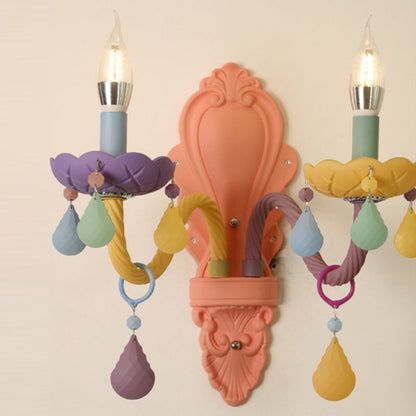 Contemporary Creative Macaron Colored Candlestick Aluminum Glass 1/2-Light Wall Sconce Lamp For Bedroom