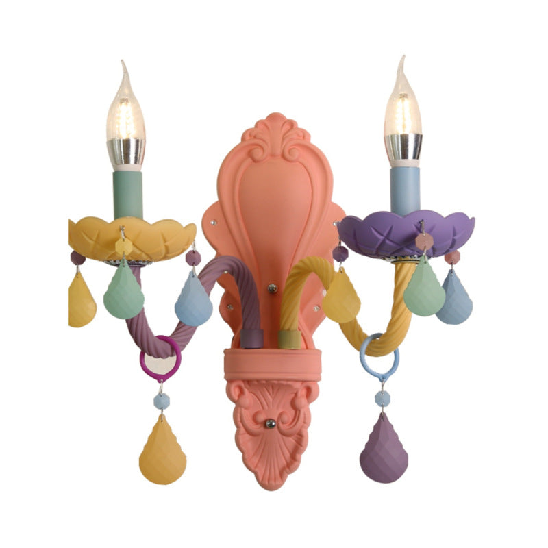 Contemporary Creative Macaron Colored Candlestick Aluminum Glass 1/2-Light Wall Sconce Lamp For Bedroom