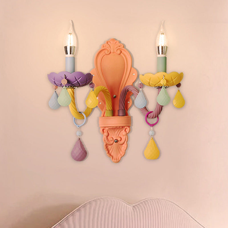 Contemporary Creative Macaron Colored Candlestick Aluminum Glass 1/2-Light Wall Sconce Lamp For Bedroom