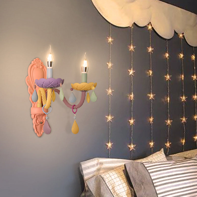 Contemporary Creative Macaron Colored Candlestick Aluminum Glass 1/2-Light Wall Sconce Lamp For Bedroom