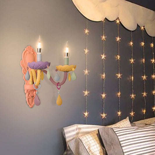 Contemporary Creative Macaron Colored Candlestick Aluminum Glass 1/2-Light Wall Sconce Lamp For Bedroom