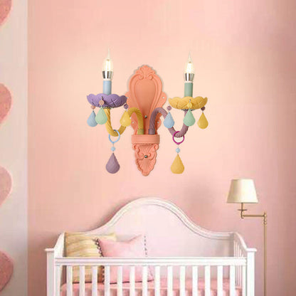 Contemporary Creative Macaron Colored Candlestick Aluminum Glass 1/2-Light Wall Sconce Lamp For Bedroom
