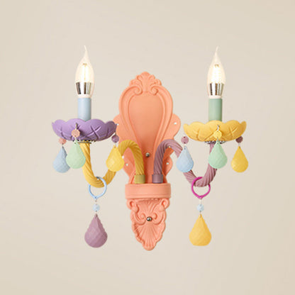 Contemporary Creative Macaron Colored Candlestick Aluminum Glass 1/2-Light Wall Sconce Lamp For Bedroom