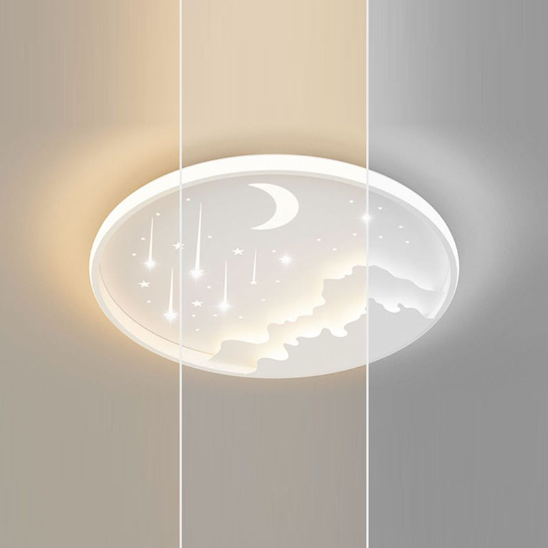 Contemporary Creative Moon Meteor Iron Acrylic Round LED Flush Mount Ceiling Light For Bedroom