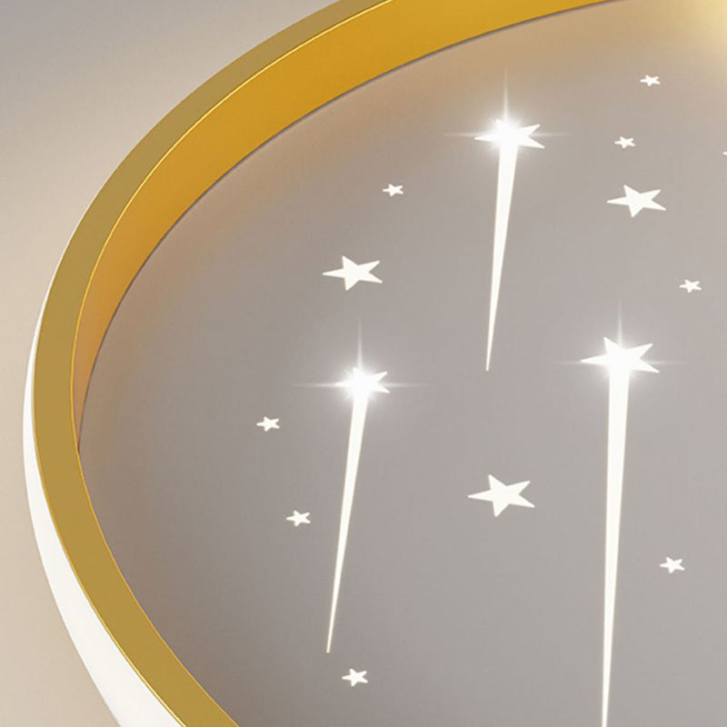 Contemporary Creative Moon Meteor Iron Acrylic Round LED Flush Mount Ceiling Light For Bedroom