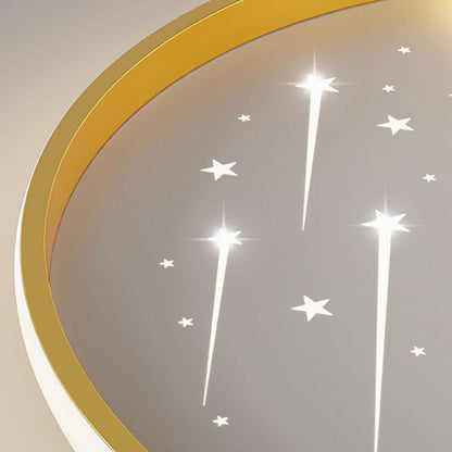 Contemporary Creative Moon Meteor Iron Acrylic Round LED Flush Mount Ceiling Light For Bedroom