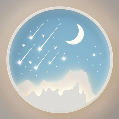 Contemporary Creative Moon Meteor Iron Acrylic Round LED Flush Mount Ceiling Light For Bedroom