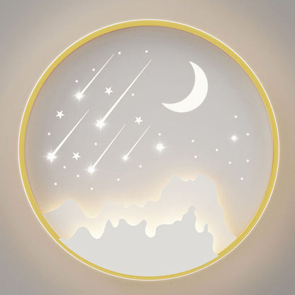 Contemporary Creative Moon Meteor Iron Acrylic Round LED Flush Mount Ceiling Light For Bedroom