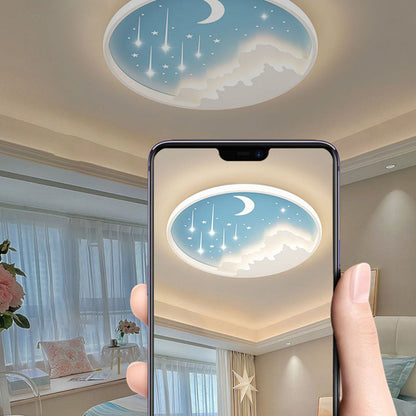 Contemporary Creative Moon Meteor Iron Acrylic Round LED Flush Mount Ceiling Light For Bedroom