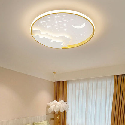 Contemporary Creative Moon Meteor Iron Acrylic Round LED Flush Mount Ceiling Light For Bedroom