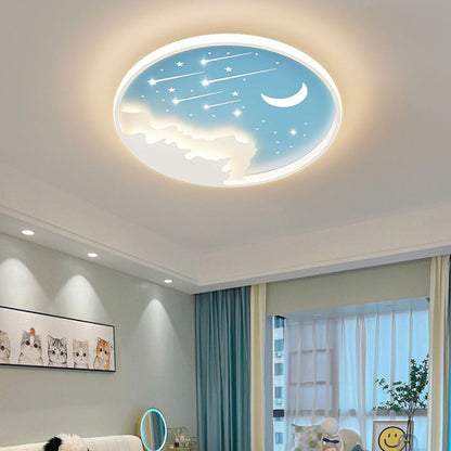 Contemporary Creative Moon Meteor Iron Acrylic Round LED Flush Mount Ceiling Light For Bedroom