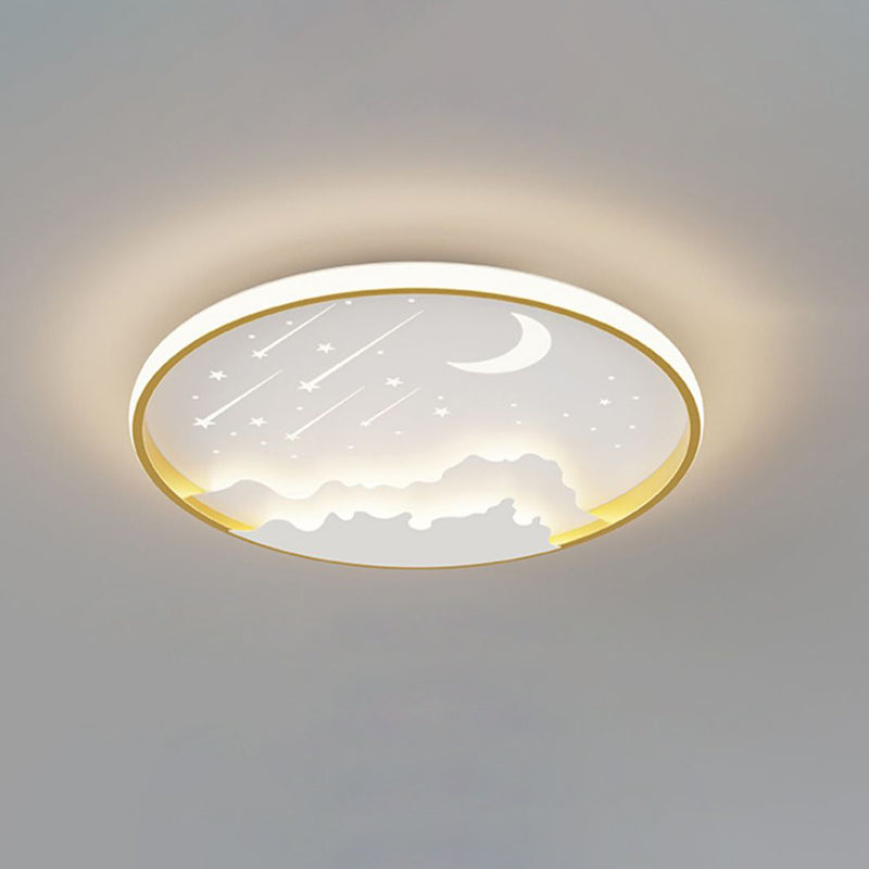 Contemporary Creative Moon Meteor Iron Acrylic Round LED Flush Mount Ceiling Light For Bedroom