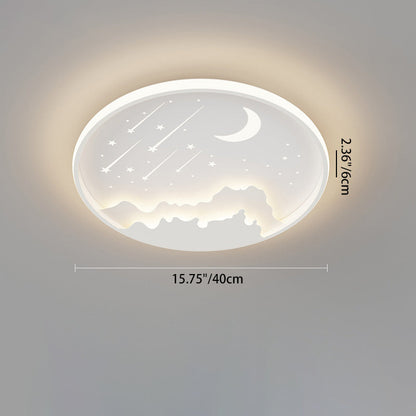 Contemporary Creative Moon Meteor Iron Acrylic Round LED Flush Mount Ceiling Light For Bedroom