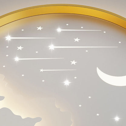 Contemporary Creative Moon Meteor Iron Acrylic Round LED Flush Mount Ceiling Light For Bedroom