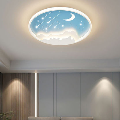 Contemporary Creative Moon Meteor Iron Acrylic Round LED Flush Mount Ceiling Light For Bedroom