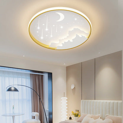 Contemporary Creative Moon Meteor Iron Acrylic Round LED Flush Mount Ceiling Light For Bedroom
