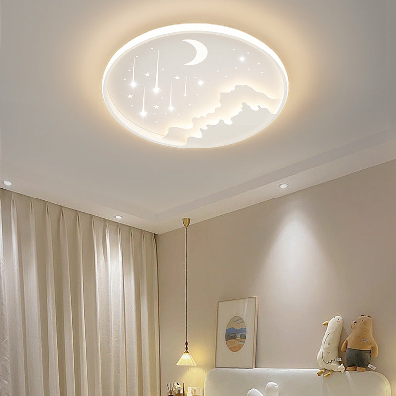 Contemporary Creative Moon Meteor Iron Acrylic Round LED Flush Mount Ceiling Light For Bedroom