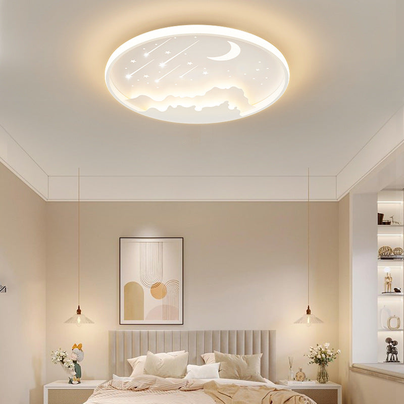 Contemporary Creative Moon Meteor Iron Acrylic Round LED Flush Mount Ceiling Light For Bedroom
