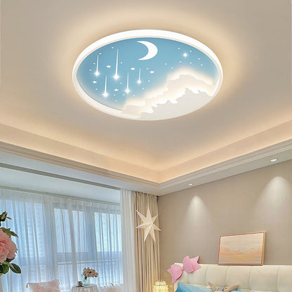 Contemporary Creative Moon Meteor Iron Acrylic Round LED Flush Mount Ceiling Light For Bedroom