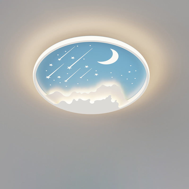 Contemporary Creative Moon Meteor Iron Acrylic Round LED Flush Mount Ceiling Light For Bedroom