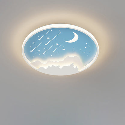 Contemporary Creative Moon Meteor Iron Acrylic Round LED Flush Mount Ceiling Light For Bedroom