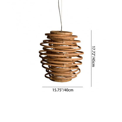 Traditional Rustic Entangled Rattan Weaving Circular Ring 1-Light Pendant Light For Living Room