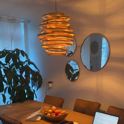 Traditional Rustic Entangled Rattan Weaving Circular Ring 1-Light Pendant Light For Living Room