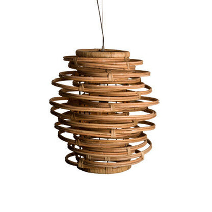 Traditional Rustic Entangled Rattan Weaving Circular Ring 1-Light Pendant Light For Living Room