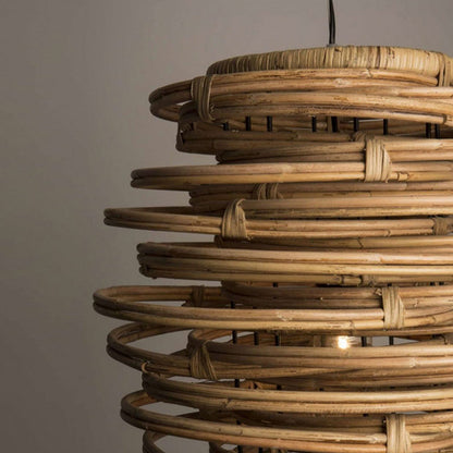 Traditional Rustic Entangled Rattan Weaving Circular Ring 1-Light Pendant Light For Living Room