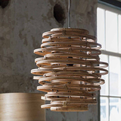 Traditional Rustic Entangled Rattan Weaving Circular Ring 1-Light Pendant Light For Living Room