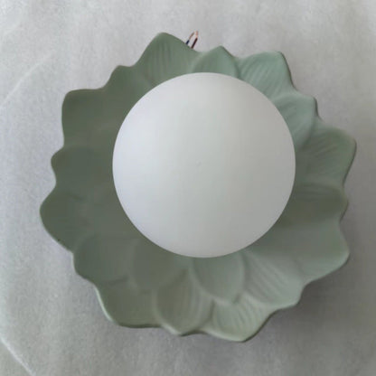 Traditional French Resin Flower PE Ball Shade 1-Light Semi-Flush Mount Ceiling Light For Living Room