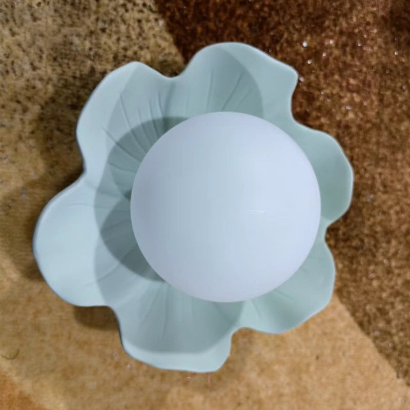 Traditional French Resin Flower PE Ball Shade 1-Light Semi-Flush Mount Ceiling Light For Living Room