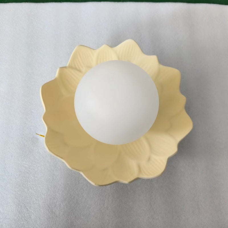 Traditional French Resin Flower PE Ball Shade 1-Light Semi-Flush Mount Ceiling Light For Living Room