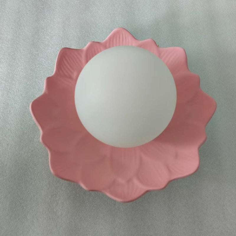 Traditional French Resin Flower PE Ball Shade 1-Light Semi-Flush Mount Ceiling Light For Living Room