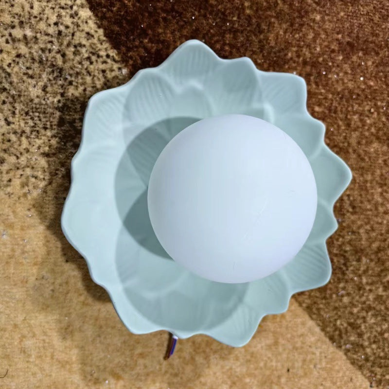 Traditional French Resin Flower PE Ball Shade 1-Light Semi-Flush Mount Ceiling Light For Living Room